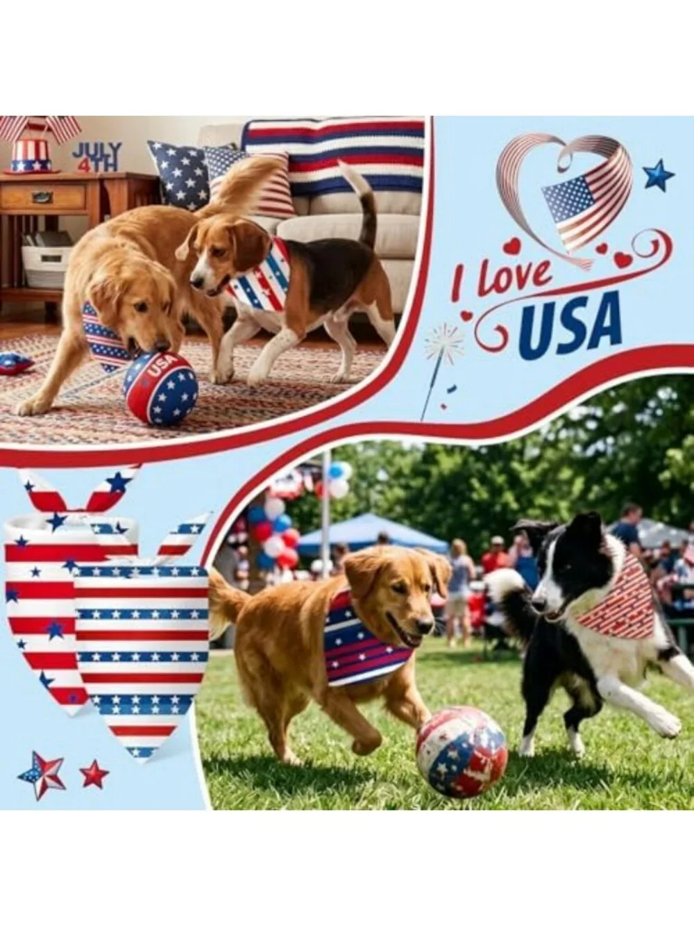 100 Pcs Veterans Day Dog Bandanas - Bulk for Small, Medium & Large Dogs